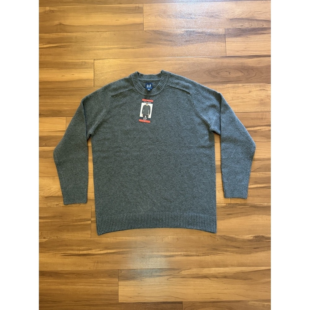 NWT Gap Classic Crewneck Sweater Long Sleeve Grey Wool Blend $69 Men's Size XL